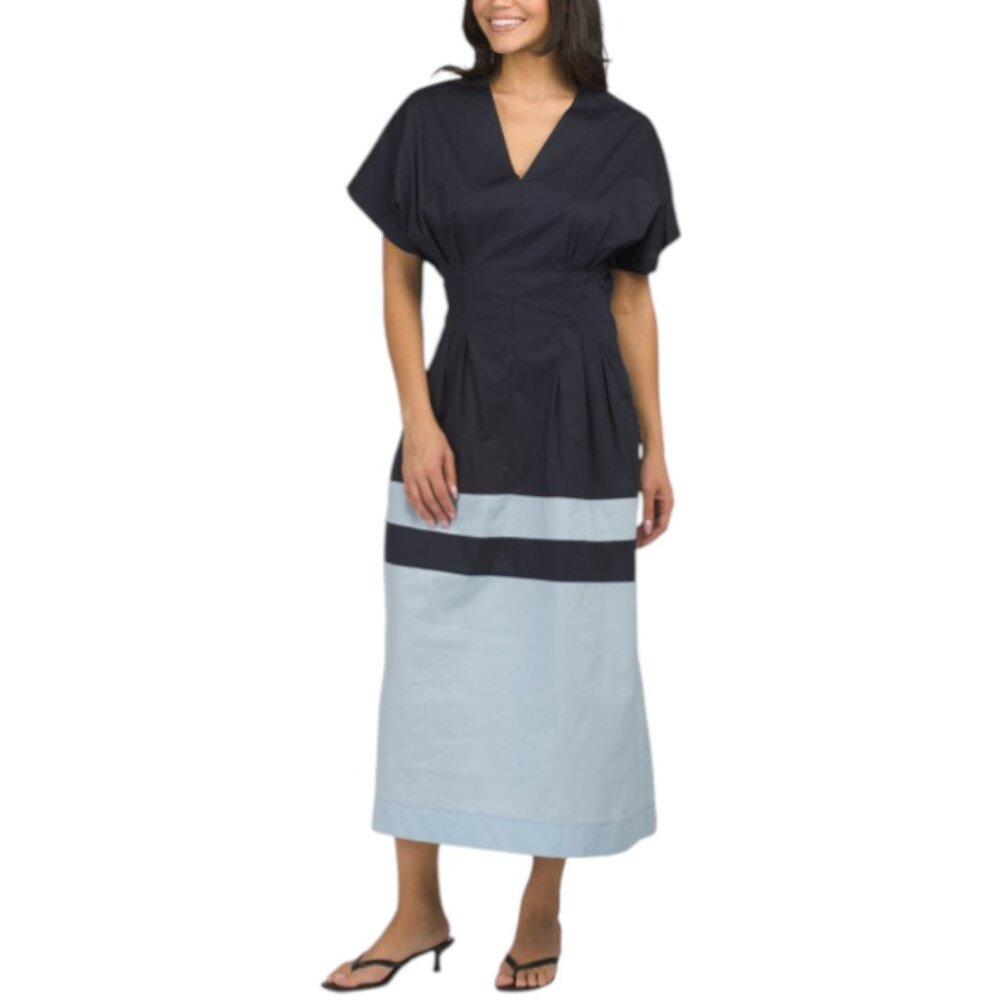 LINEA MODA Made In Italy Short Sleeve Maxi Color Block Dress